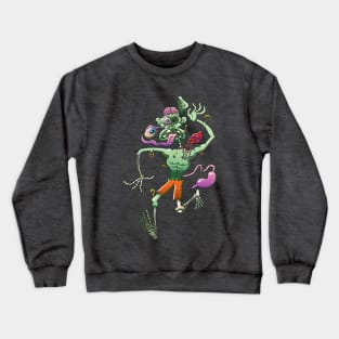 Creepy zombie in trouble while running and falling apart Crewneck Sweatshirt